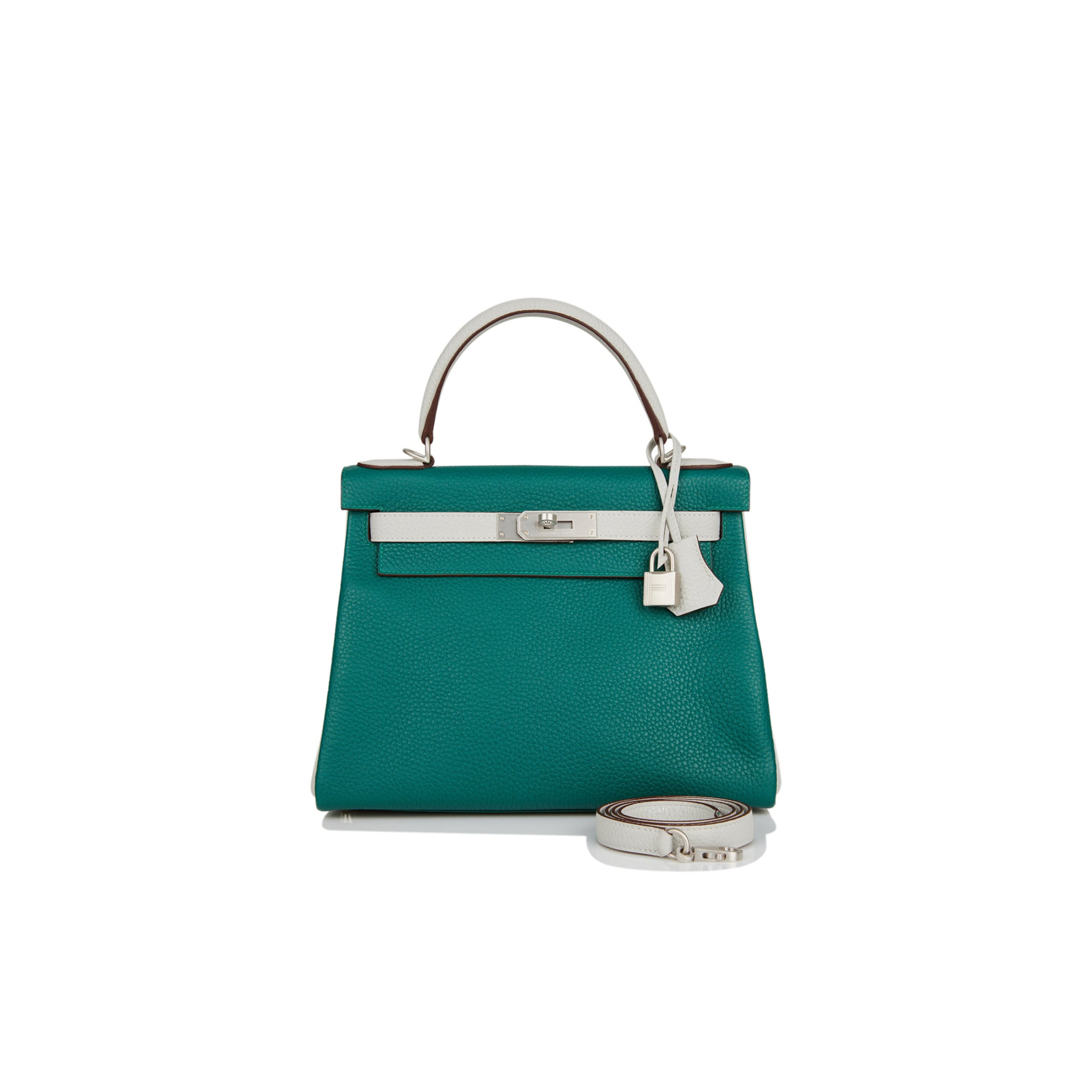 HERMES SPECIAL ORDER (HSS) KELLY RETOURNE 28 MALACHITE AND GRIS PERLE CLEMENCE BRUSHED PALLADIUM HARDWARE (28*22*10cm) HERMES SPECIAL ORDER (HSS) KELLY RETOURNE 28 MALACHITE AND GRIS PERLE CLEMENCE BRUSHED PALLADIUM HARDWARE (28*22*10cm)