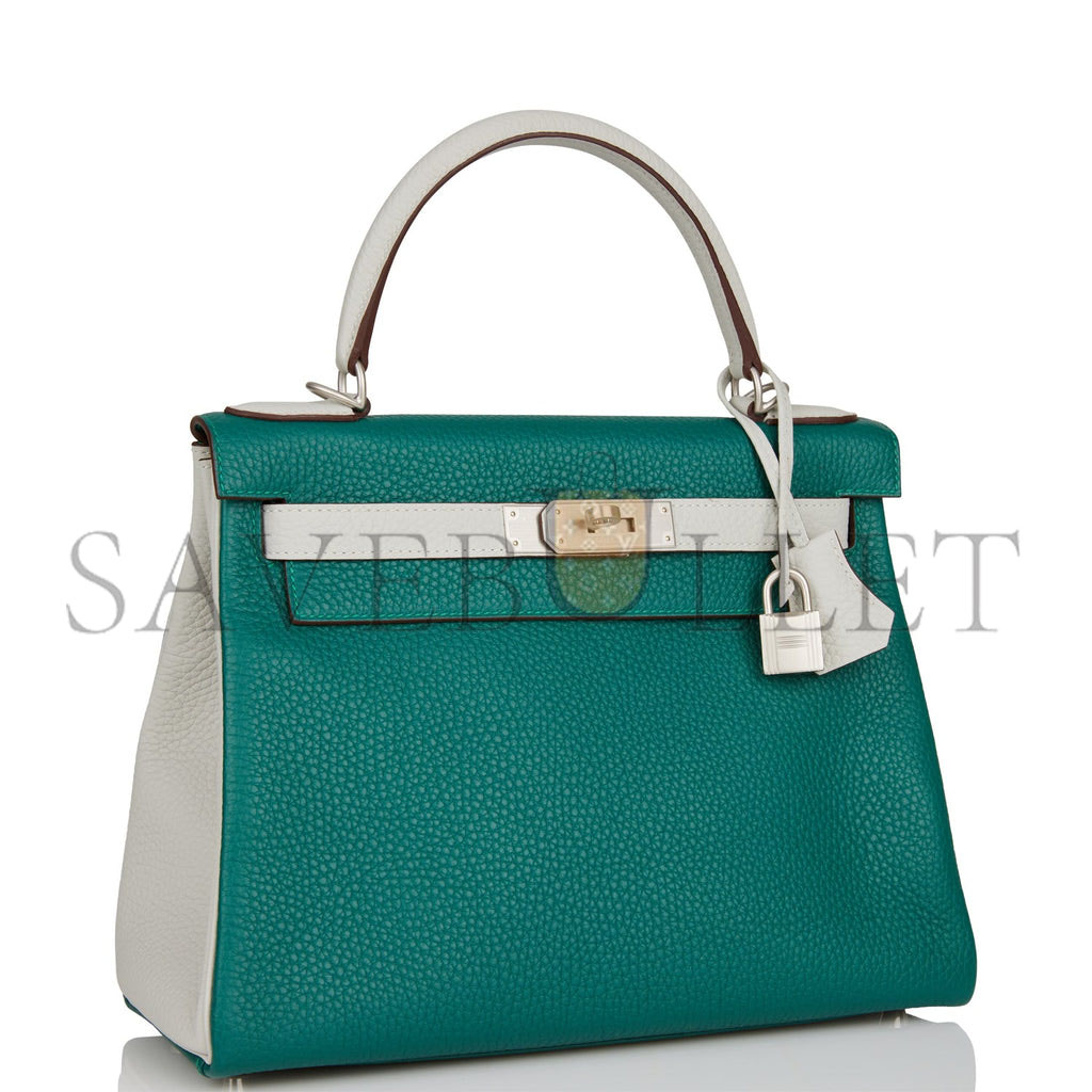 HERMES SPECIAL ORDER (HSS) KELLY RETOURNE 28 MALACHITE AND GRIS PERLE CLEMENCE BRUSHED PALLADIUM HARDWARE (28*22*10cm) HERMES SPECIAL ORDER (HSS) KELLY RETOURNE 28 MALACHITE AND GRIS PERLE CLEMENCE BRUSHED PALLADIUM HARDWARE (28*22*10cm)