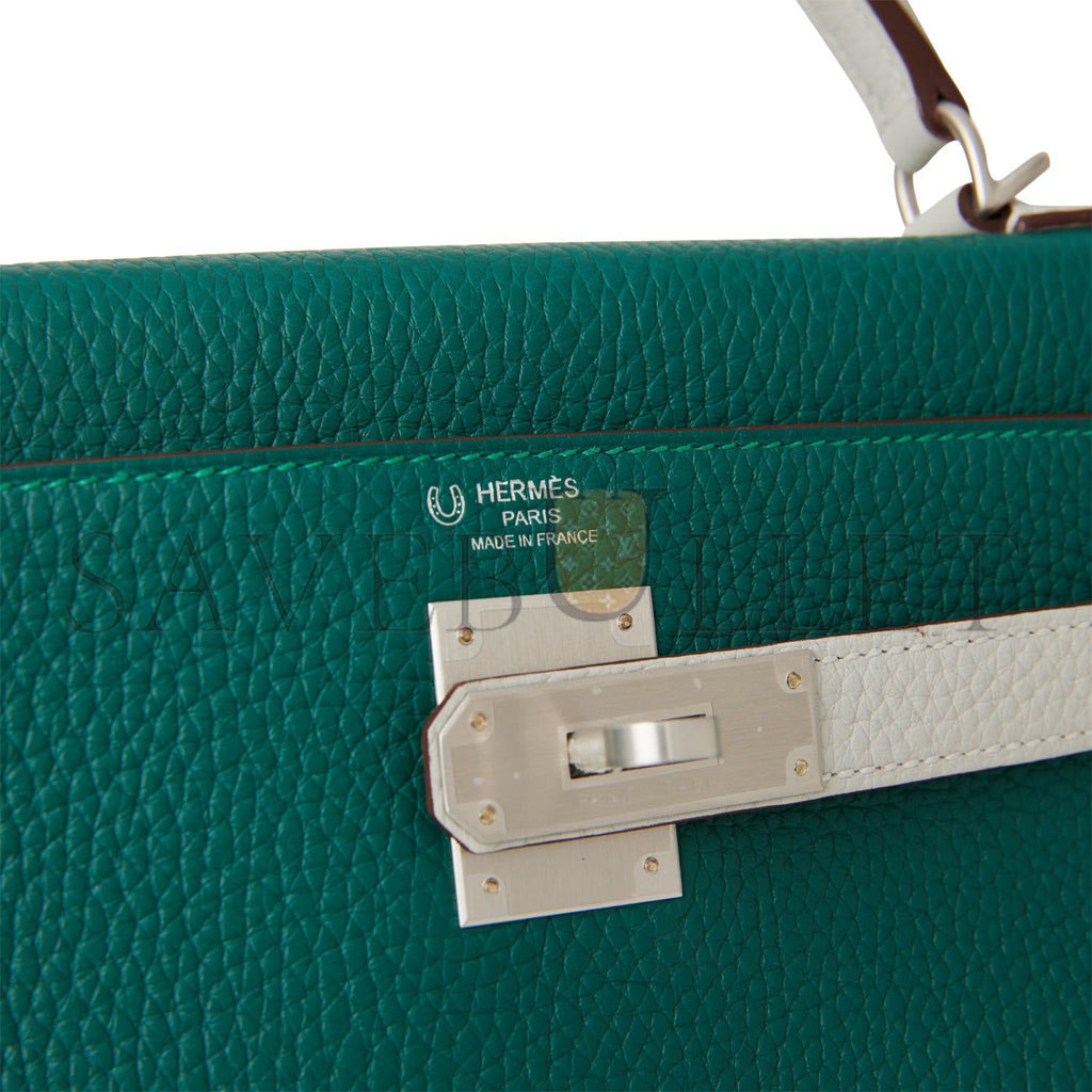 HERMES SPECIAL ORDER (HSS) KELLY RETOURNE 28 MALACHITE AND GRIS PERLE CLEMENCE BRUSHED PALLADIUM HARDWARE (28*22*10cm) HERMES SPECIAL ORDER (HSS) KELLY RETOURNE 28 MALACHITE AND GRIS PERLE CLEMENCE BRUSHED PALLADIUM HARDWARE (28*22*10cm)