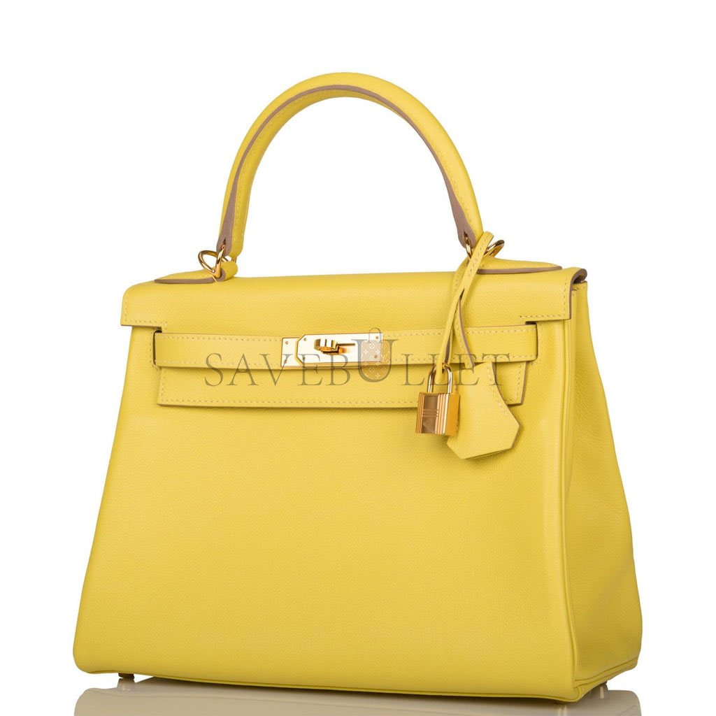 HERMES KELLY RETOURNE 28 LIME EVERCOLOR GOLD HARDWARE (28*22*10cm) HERMES KELLY RETOURNE 28 LIME EVERCOLOR GOLD HARDWARE (28*22*10cm)