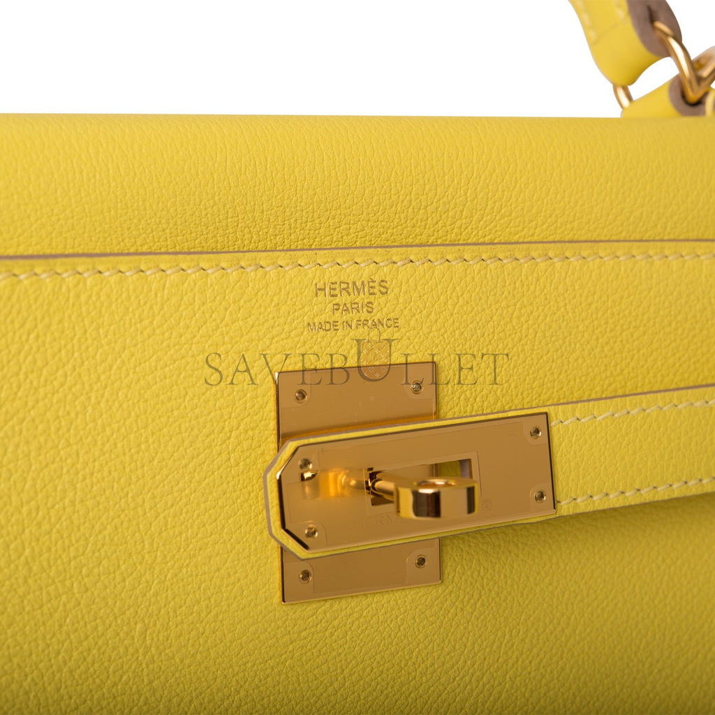HERMES KELLY RETOURNE 28 LIME EVERCOLOR GOLD HARDWARE (28*22*10cm) HERMES KELLY RETOURNE 28 LIME EVERCOLOR GOLD HARDWARE (28*22*10cm)