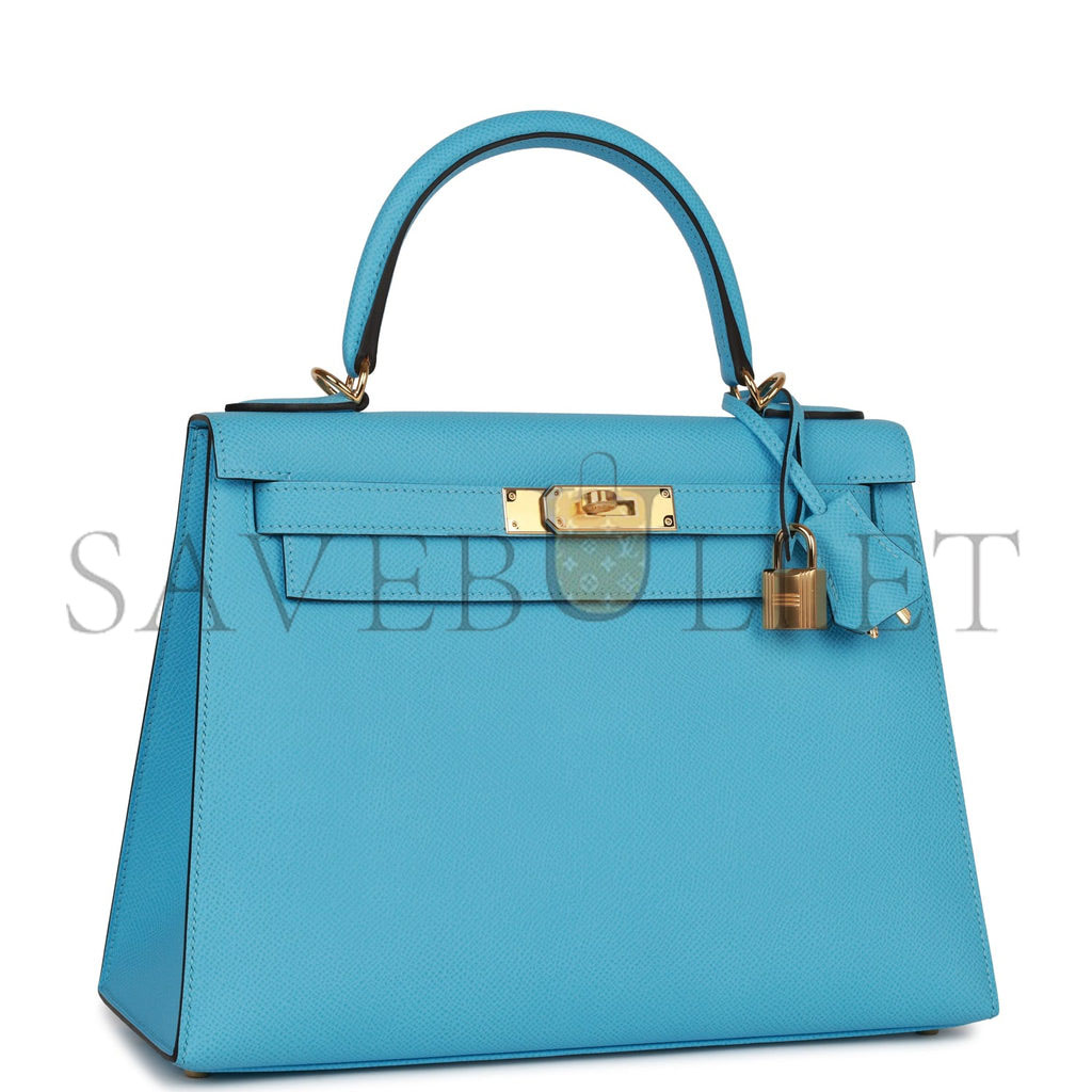 HERMES KELLY SELLIER 28 CELESTE EPSOM GOLD HARDWARE (25*17*7cm) HERMES KELLY SELLIER 28 CELESTE EPSOM GOLD HARDWARE (25*17*7cm)