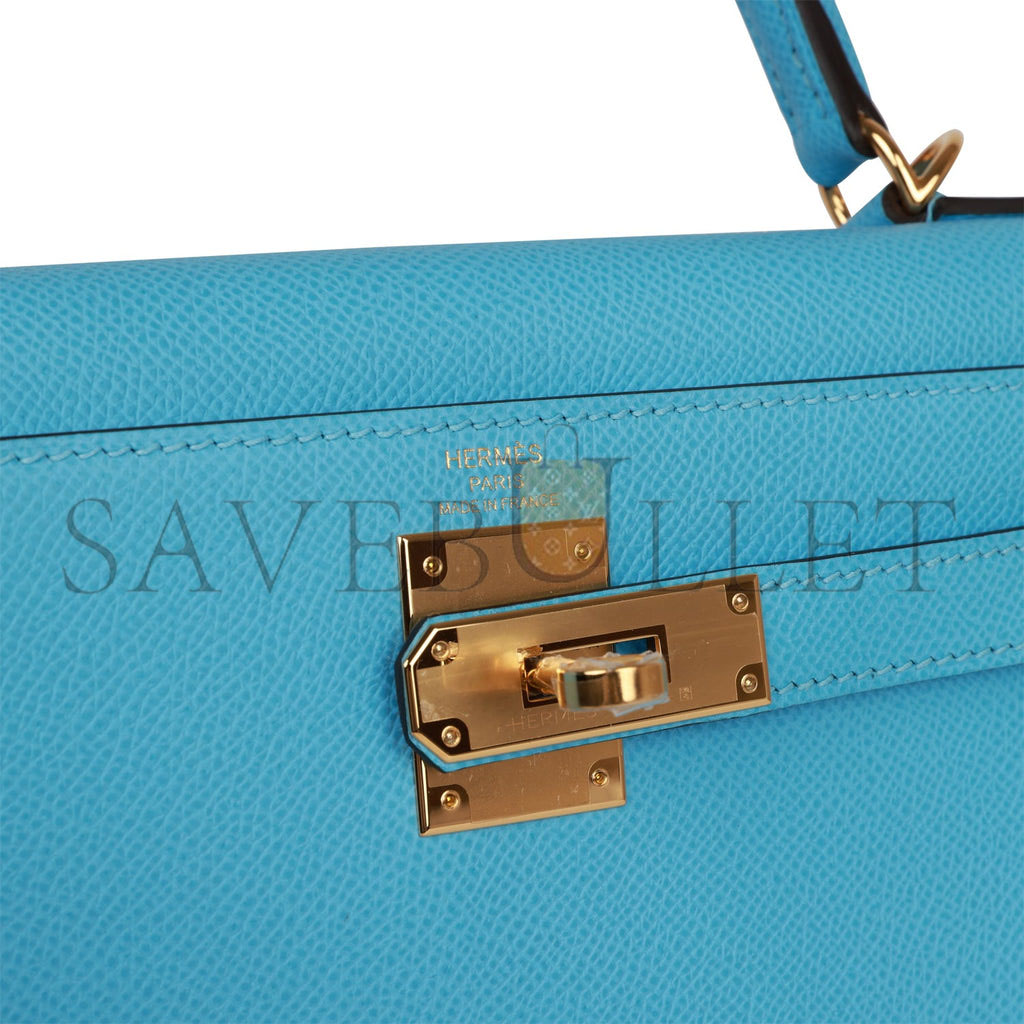 HERMES KELLY SELLIER 28 CELESTE EPSOM GOLD HARDWARE (25*17*7cm) HERMES KELLY SELLIER 28 CELESTE EPSOM GOLD HARDWARE (25*17*7cm)