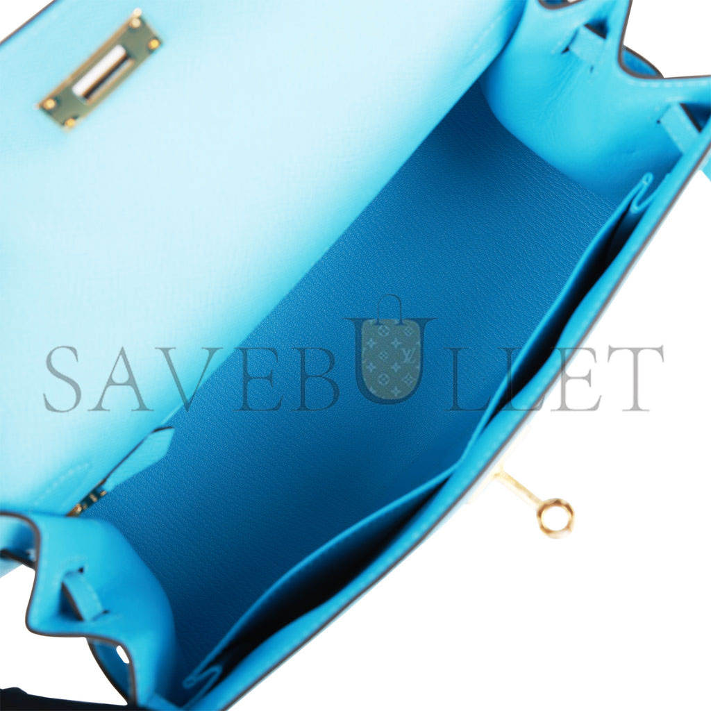 HERMES KELLY SELLIER 28 CELESTE EPSOM GOLD HARDWARE (25*17*7cm) HERMES KELLY SELLIER 28 CELESTE EPSOM GOLD HARDWARE (25*17*7cm)