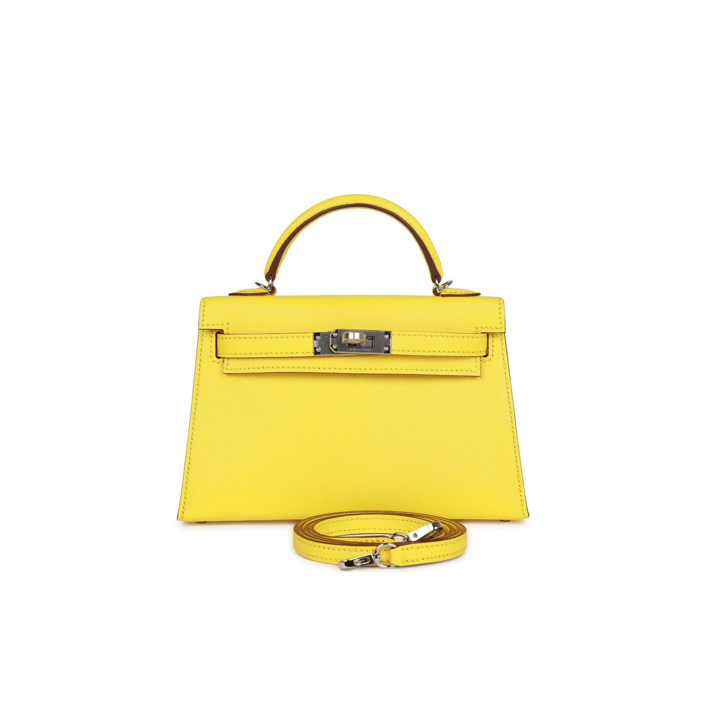 HERMES MINI KELLY SELLIER 20 JAUNE CITRON CHÈVRE PALLADIUM HARDWARE (19*12*5.5cm) HERMES MINI KELLY SELLIER 20 JAUNE CITRON CHÈVRE PALLADIUM HARDWARE (19*12*5.5cm)