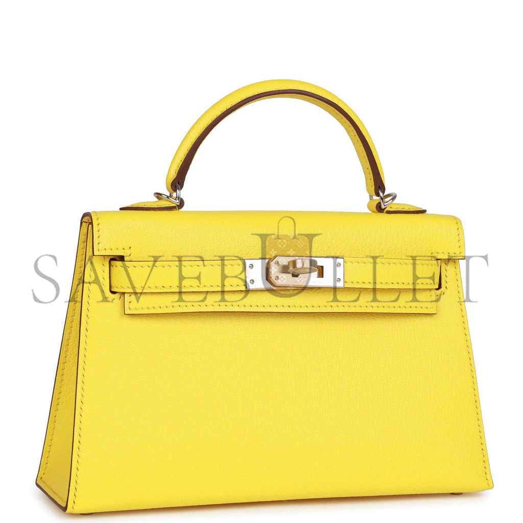 HERMES MINI KELLY SELLIER 20 JAUNE CITRON CHÈVRE PALLADIUM HARDWARE (19*12*5.5cm) HERMES MINI KELLY SELLIER 20 JAUNE CITRON CHÈVRE PALLADIUM HARDWARE (19*12*5.5cm)