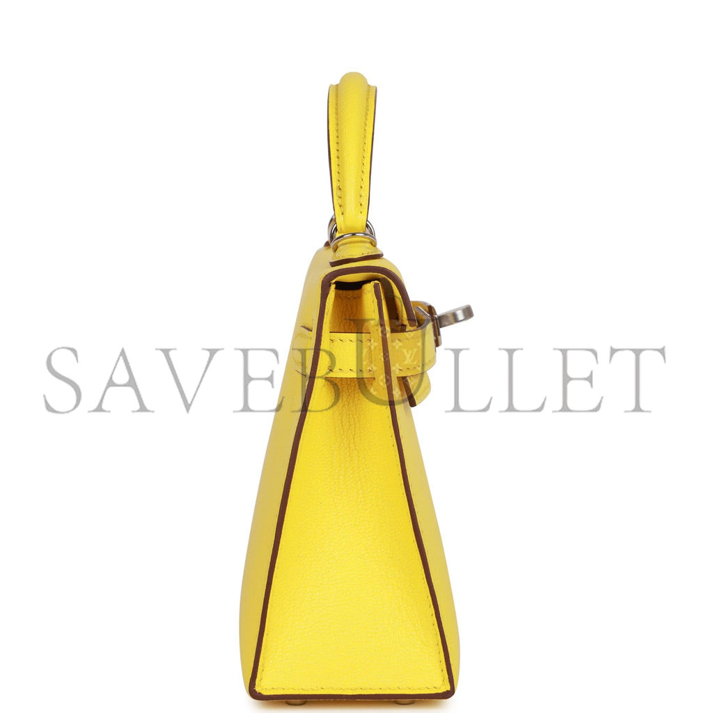 HERMES MINI KELLY SELLIER 20 JAUNE CITRON CHÈVRE PALLADIUM HARDWARE (19*12*5.5cm) HERMES MINI KELLY SELLIER 20 JAUNE CITRON CHÈVRE PALLADIUM HARDWARE (19*12*5.5cm)