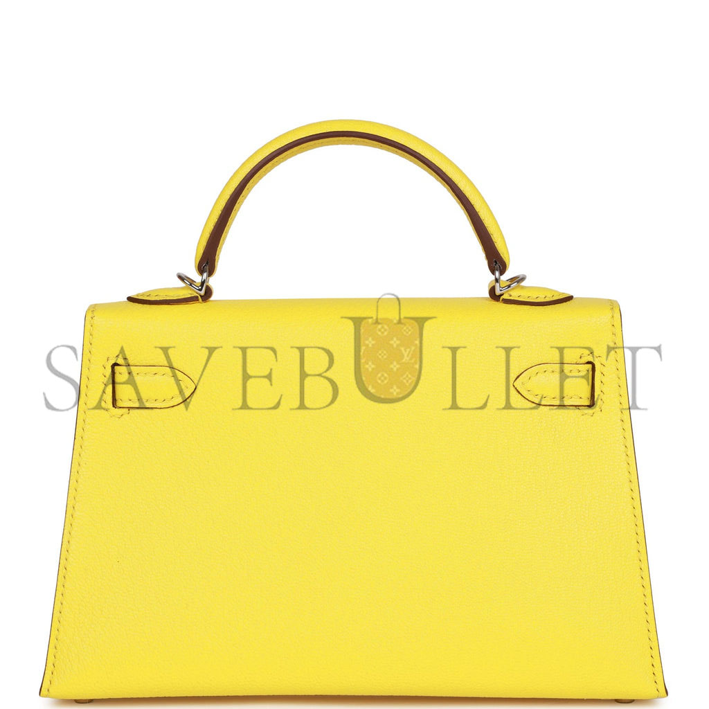 HERMES MINI KELLY SELLIER 20 JAUNE CITRON CHÈVRE PALLADIUM HARDWARE (19*12*5.5cm) HERMES MINI KELLY SELLIER 20 JAUNE CITRON CHÈVRE PALLADIUM HARDWARE (19*12*5.5cm)