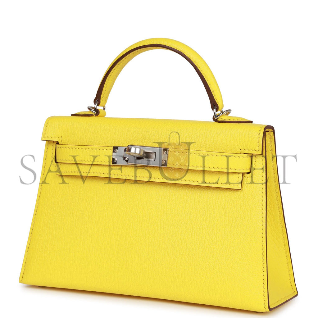 HERMES MINI KELLY SELLIER 20 JAUNE CITRON CHÈVRE PALLADIUM HARDWARE (19*12*5.5cm) HERMES MINI KELLY SELLIER 20 JAUNE CITRON CHÈVRE PALLADIUM HARDWARE (19*12*5.5cm)