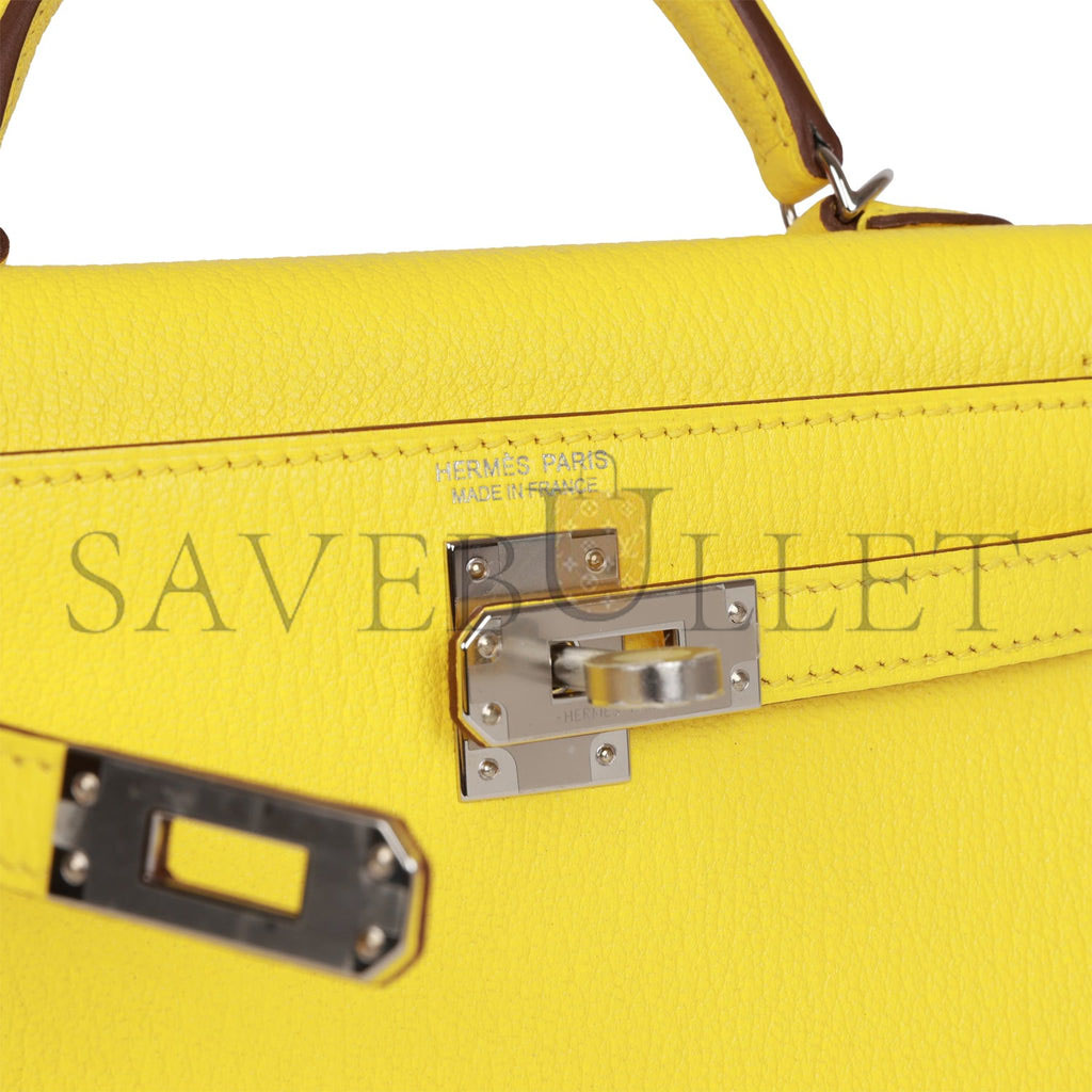 HERMES MINI KELLY SELLIER 20 JAUNE CITRON CHÈVRE PALLADIUM HARDWARE (19*12*5.5cm) HERMES MINI KELLY SELLIER 20 JAUNE CITRON CHÈVRE PALLADIUM HARDWARE (19*12*5.5cm)