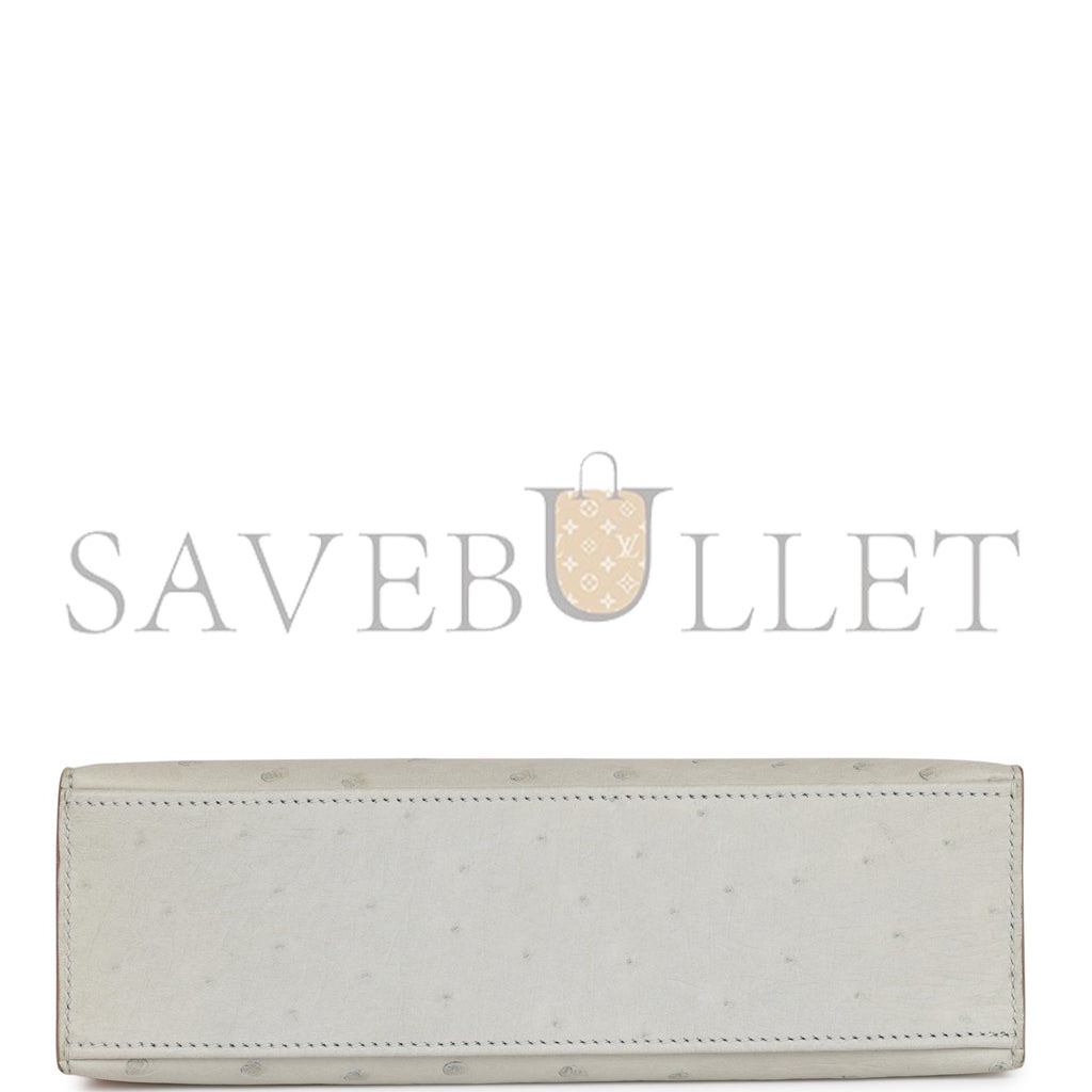 HERMES MINI KELLY POCHETTE GRIS PERLE OSTRICH PALLADIUM HARDWARE (22*14*7cm) HERMES MINI KELLY POCHETTE GRIS PERLE OSTRICH PALLADIUM HARDWARE (22*14*7cm)