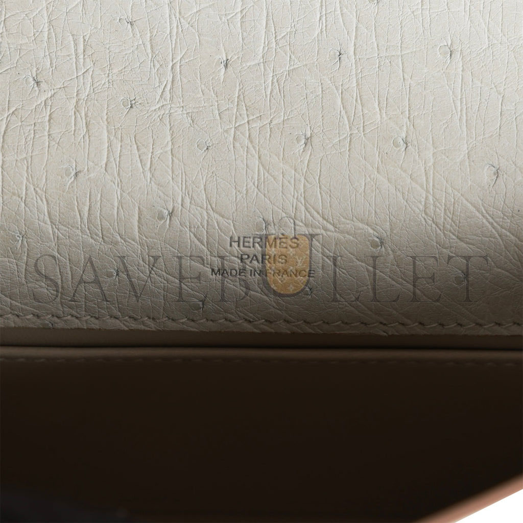 HERMES MINI KELLY POCHETTE GRIS PERLE OSTRICH PALLADIUM HARDWARE (22*14*7cm) HERMES MINI KELLY POCHETTE GRIS PERLE OSTRICH PALLADIUM HARDWARE (22*14*7cm)