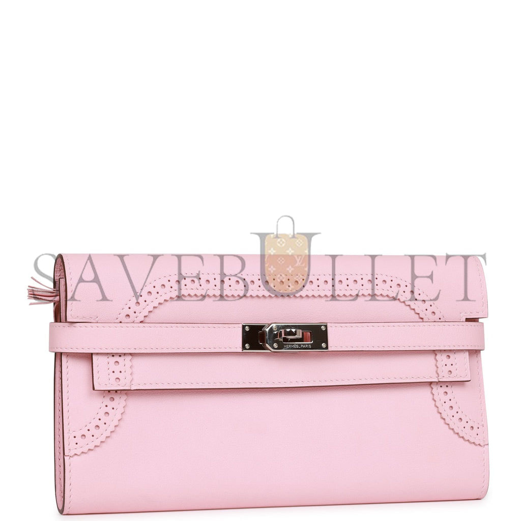 HERMES GHILLIES KELLY WALLET ROSE SAKURA SWIFT PALLADIUM HARDWARE (20cm) HERMES GHILLIES KELLY WALLET ROSE SAKURA SWIFT PALLADIUM HARDWARE (20cm)