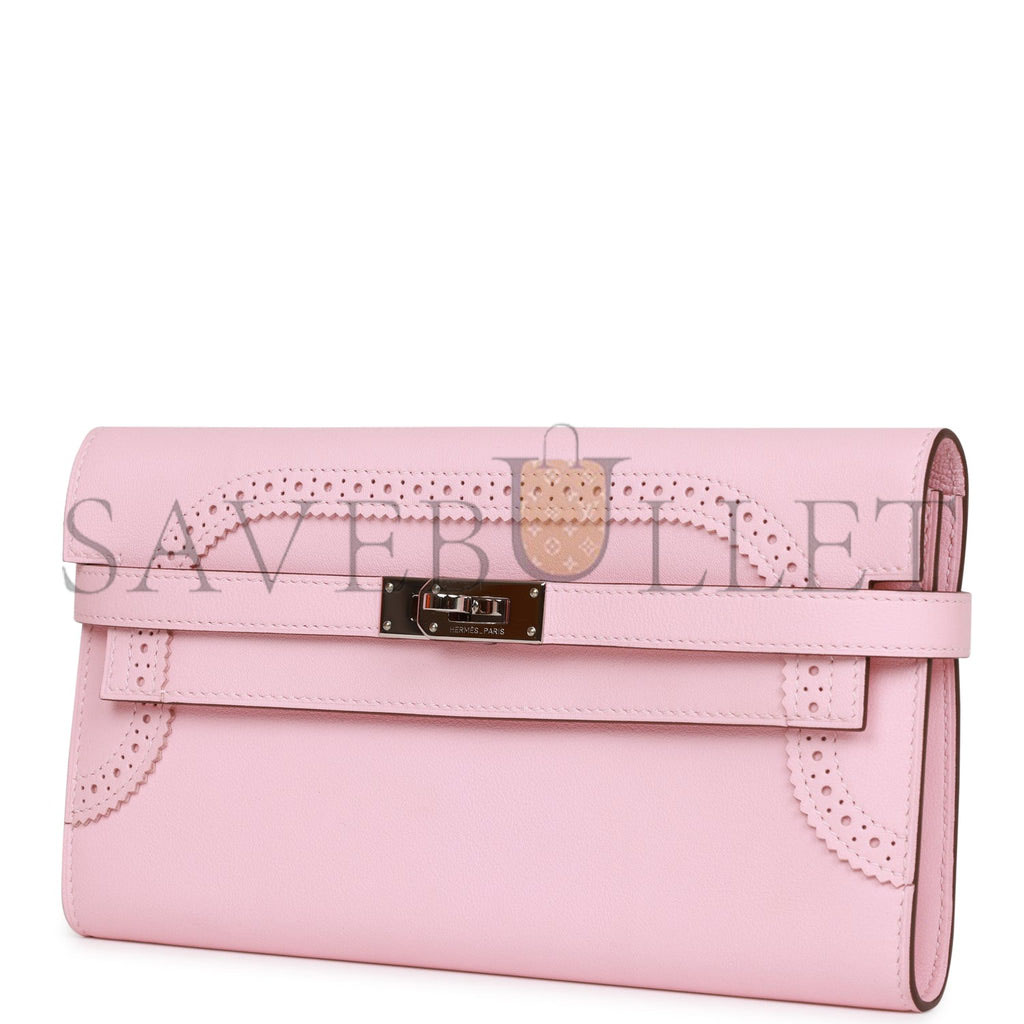 HERMES GHILLIES KELLY WALLET ROSE SAKURA SWIFT PALLADIUM HARDWARE (20cm) HERMES GHILLIES KELLY WALLET ROSE SAKURA SWIFT PALLADIUM HARDWARE (20cm)