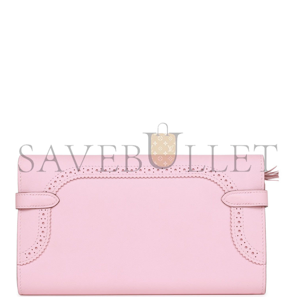 HERMES GHILLIES KELLY WALLET ROSE SAKURA SWIFT PALLADIUM HARDWARE (20cm) HERMES GHILLIES KELLY WALLET ROSE SAKURA SWIFT PALLADIUM HARDWARE (20cm)