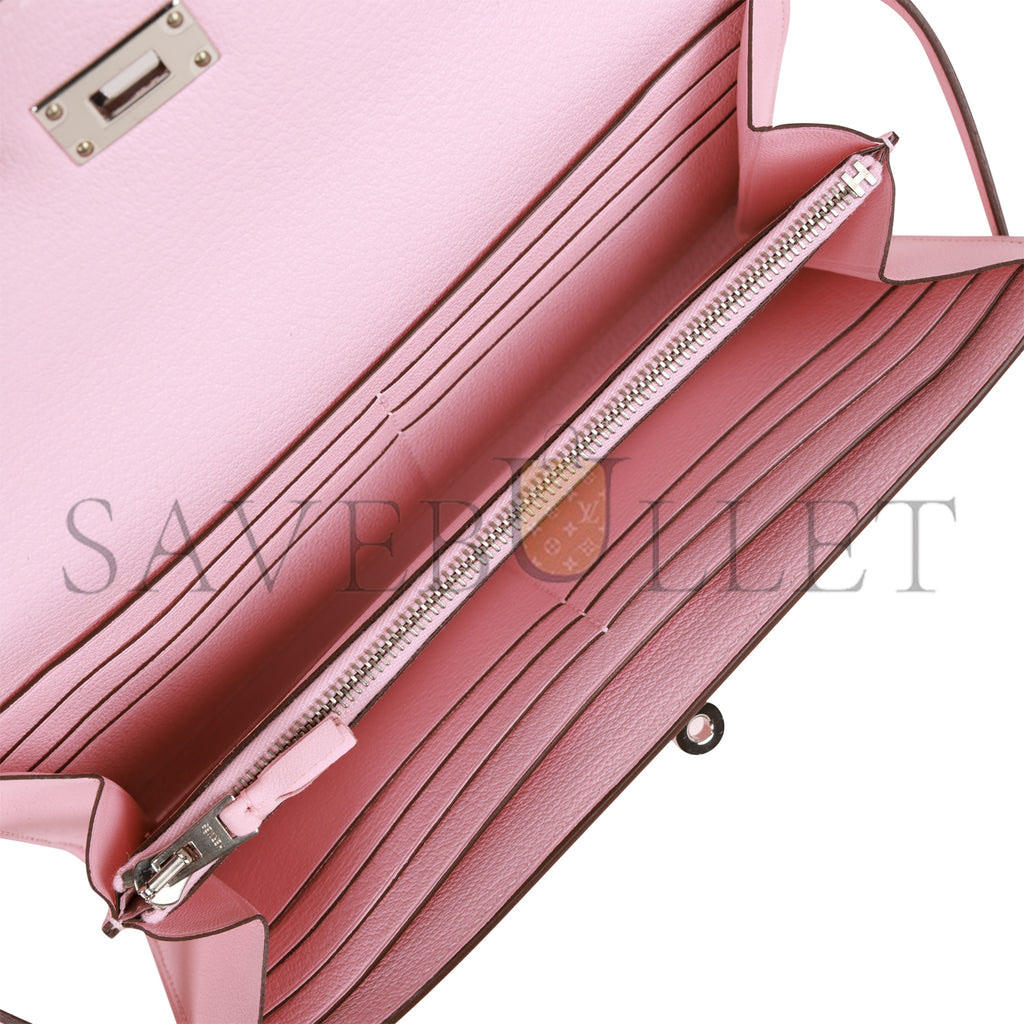 HERMES GHILLIES KELLY WALLET ROSE SAKURA SWIFT PALLADIUM HARDWARE (20cm) HERMES GHILLIES KELLY WALLET ROSE SAKURA SWIFT PALLADIUM HARDWARE (20cm)