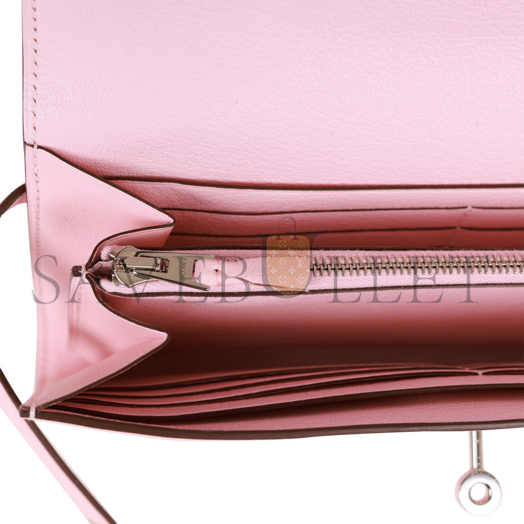 HERMES GHILLIES KELLY WALLET ROSE SAKURA SWIFT PALLADIUM HARDWARE (20cm) HERMES GHILLIES KELLY WALLET ROSE SAKURA SWIFT PALLADIUM HARDWARE (20cm)