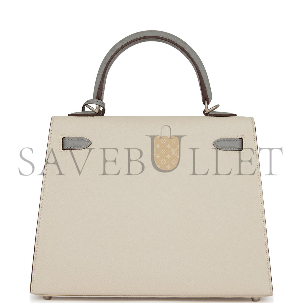 HERMES SPECIAL ORDER (HSS) KELLY SELLIER 25 CRAIE AND GRIS MOUETTE EPSOM BRUSHED PALLADIUM HARDWARE HANDMADE (25*17*7cm) HERMES SPECIAL ORDER (HSS) KELLY SELLIER 25 CRAIE AND GRIS MOUETTE EPSOM BRUSHED PALLADIUM HARDWARE HANDMADE (25*17*7cm)
