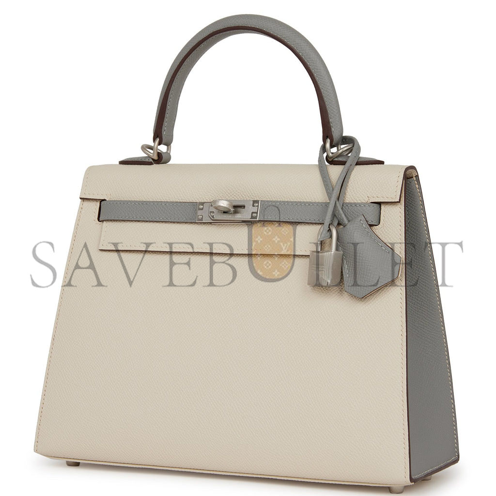 HERMES SPECIAL ORDER (HSS) KELLY SELLIER 25 CRAIE AND GRIS MOUETTE EPSOM BRUSHED PALLADIUM HARDWARE HANDMADE (25*17*7cm) HERMES SPECIAL ORDER (HSS) KELLY SELLIER 25 CRAIE AND GRIS MOUETTE EPSOM BRUSHED PALLADIUM HARDWARE HANDMADE (25*17*7cm)