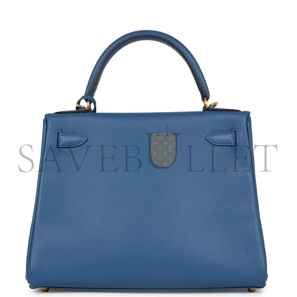 HERMES KELLY RETOURNE 28 BLEU AGATE EVERCOLOR GOLD HARDWARE  (28*22*10cm)