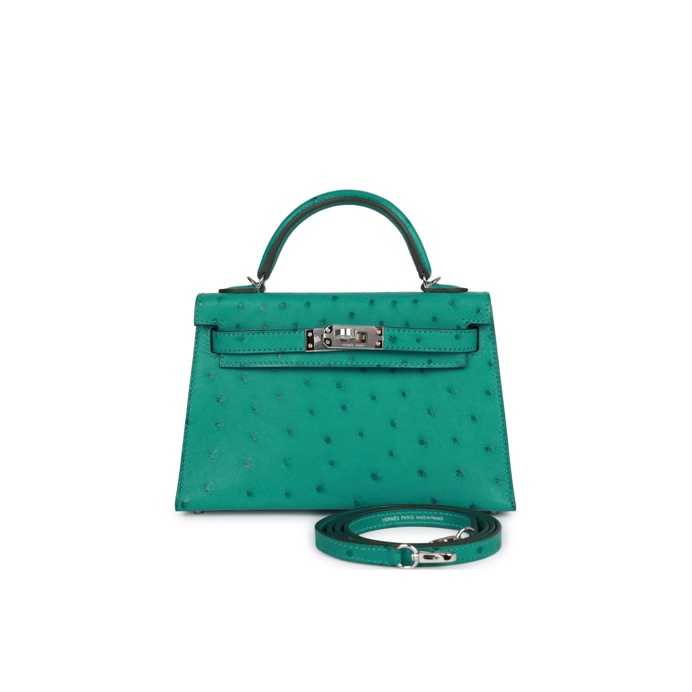 HERMES MINI KELLY SELLIER 20 VERT VERONE OSTRICH PALLADIUM HARDWARE(19*12*5.5cm) HERMES MINI KELLY SELLIER 20 VERT VERONE OSTRICH PALLADIUM HARDWARE(19*12*5.5cm)
