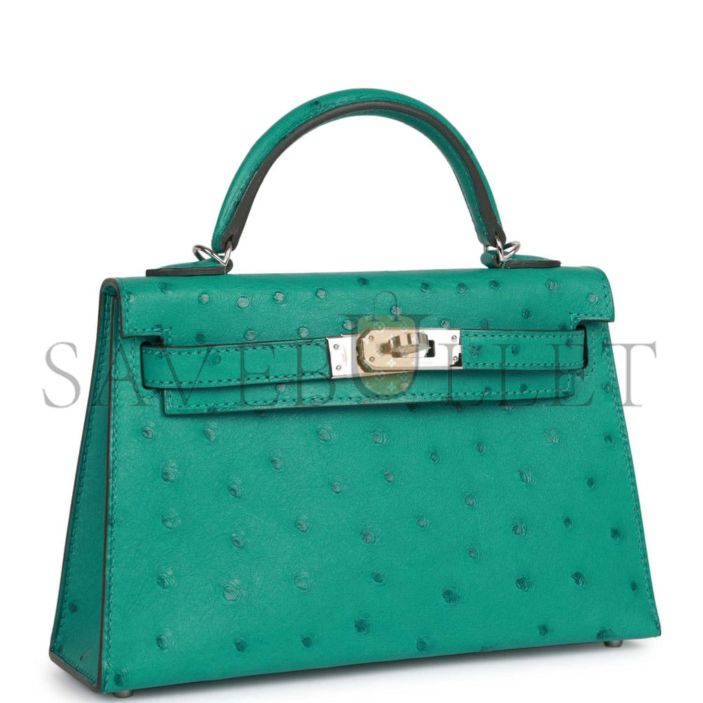 HERMES MINI KELLY SELLIER 20 VERT VERONE OSTRICH PALLADIUM HARDWARE(19*12*5.5cm) HERMES MINI KELLY SELLIER 20 VERT VERONE OSTRICH PALLADIUM HARDWARE(19*12*5.5cm)