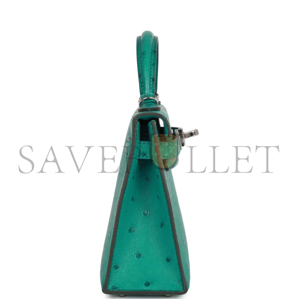 HERMES MINI KELLY SELLIER 20 VERT VERONE OSTRICH PALLADIUM HARDWARE(19*12*5.5cm) HERMES MINI KELLY SELLIER 20 VERT VERONE OSTRICH PALLADIUM HARDWARE(19*12*5.5cm)