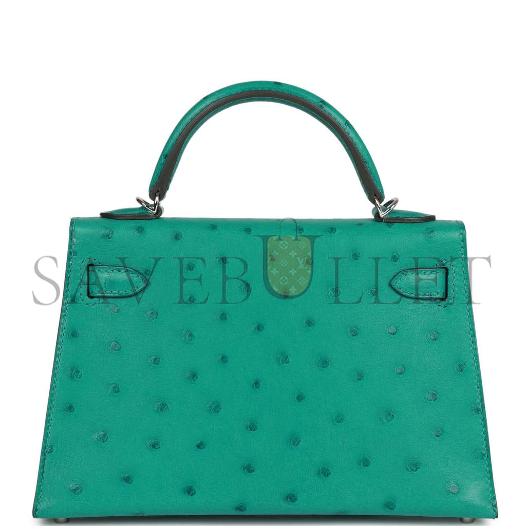 HERMES MINI KELLY SELLIER 20 VERT VERONE OSTRICH PALLADIUM HARDWARE(19*12*5.5cm) HERMES MINI KELLY SELLIER 20 VERT VERONE OSTRICH PALLADIUM HARDWARE(19*12*5.5cm)