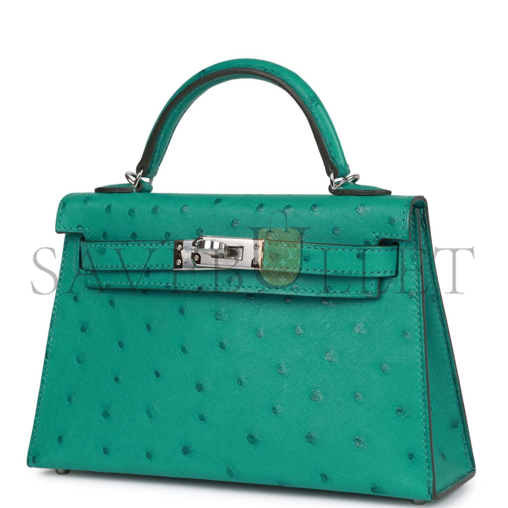 HERMES MINI KELLY SELLIER 20 VERT VERONE OSTRICH PALLADIUM HARDWARE(19*12*5.5cm) HERMES MINI KELLY SELLIER 20 VERT VERONE OSTRICH PALLADIUM HARDWARE(19*12*5.5cm)