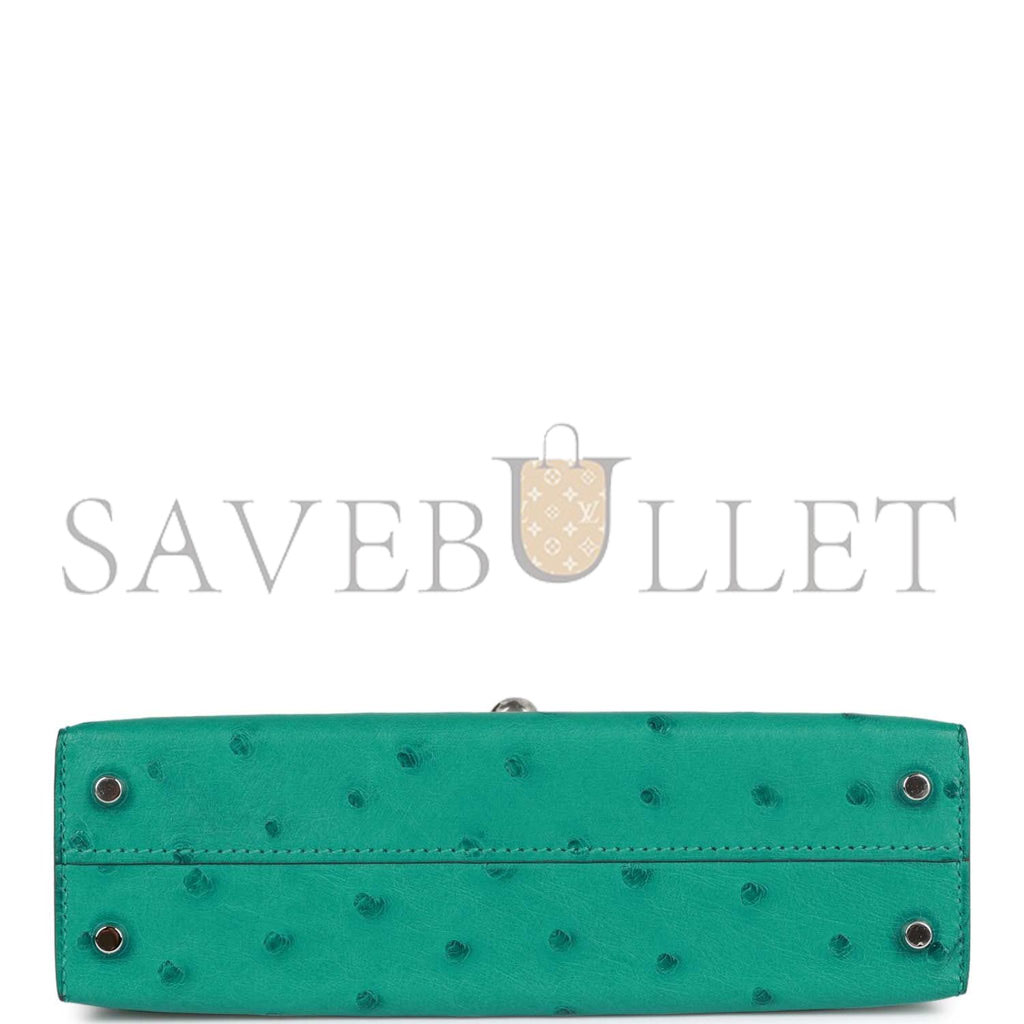 HERMES MINI KELLY SELLIER 20 VERT VERONE OSTRICH PALLADIUM HARDWARE(19*12*5.5cm) HERMES MINI KELLY SELLIER 20 VERT VERONE OSTRICH PALLADIUM HARDWARE(19*12*5.5cm)