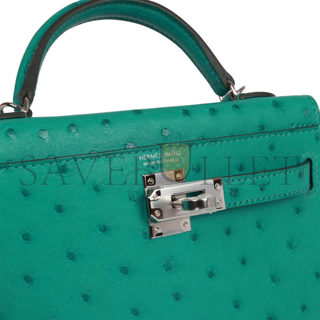 HERMES MINI KELLY SELLIER 20 VERT VERONE OSTRICH PALLADIUM HARDWARE(19*12*5.5cm) HERMES MINI KELLY SELLIER 20 VERT VERONE OSTRICH PALLADIUM HARDWARE(19*12*5.5cm)