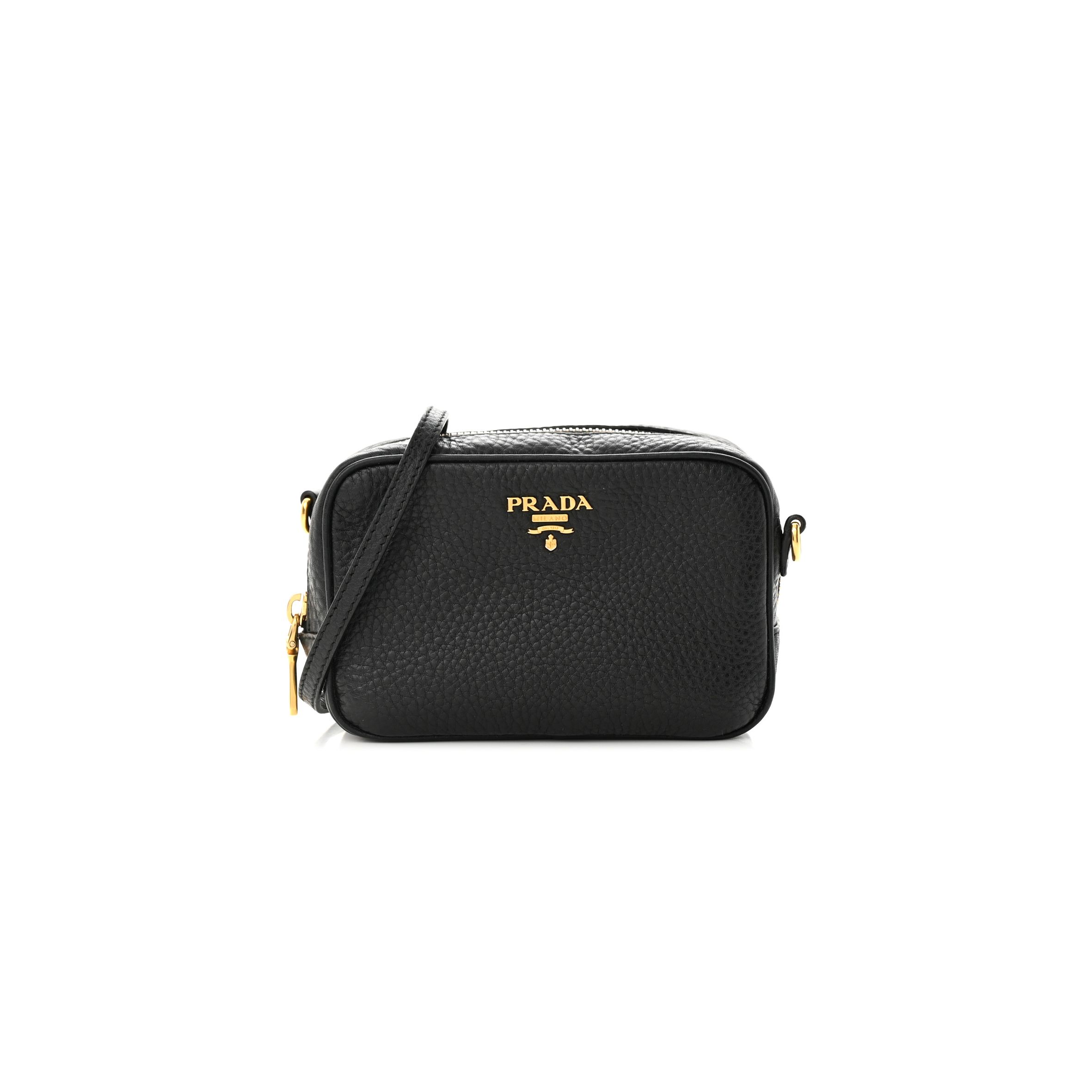 PRADA VITELLO DAINO MINI CAMERA CROSSBODY BLACK (16*10*6cm)