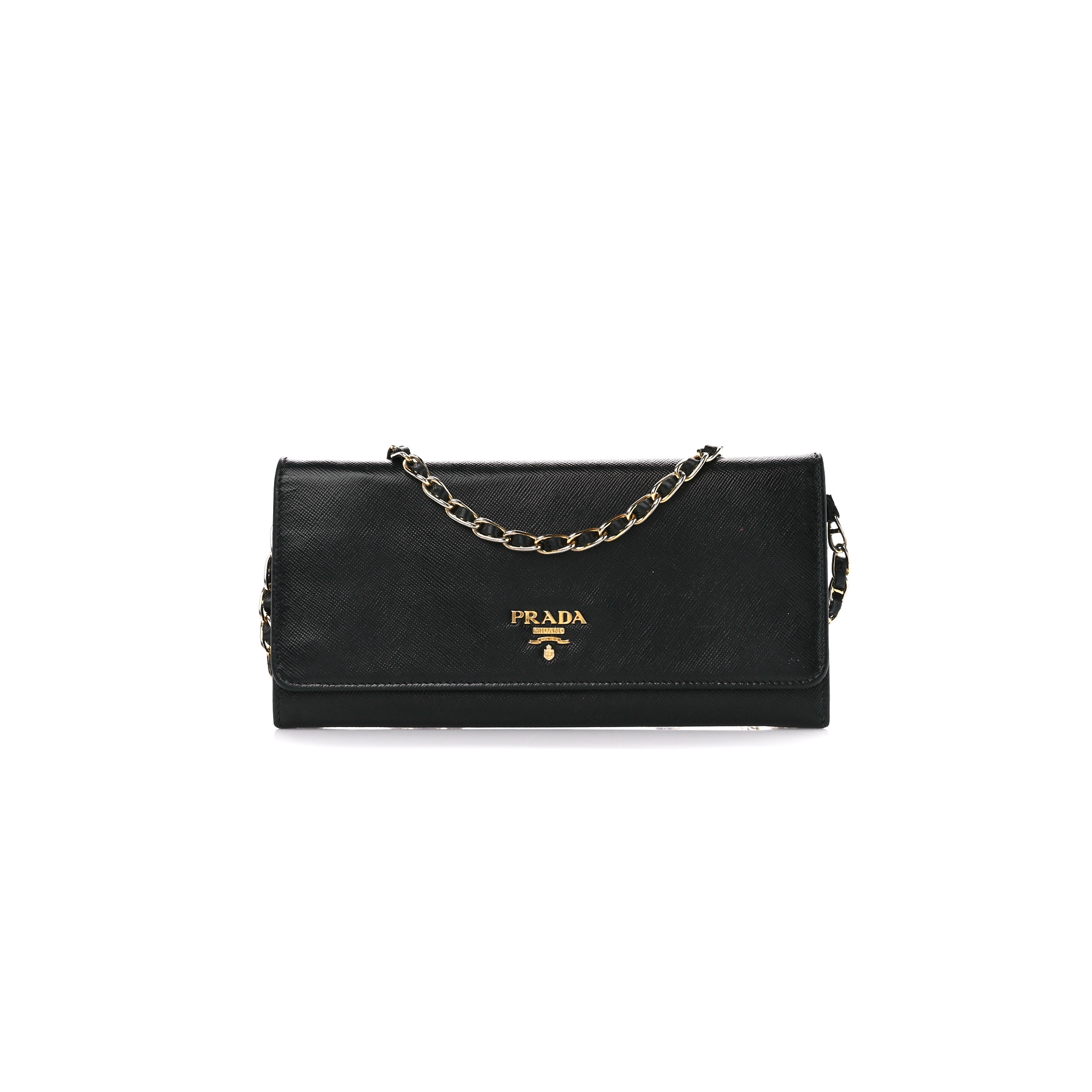 PRADA SAFFIANO METAL ORO CHAIN WALLET BLACK (21*11*2cm)