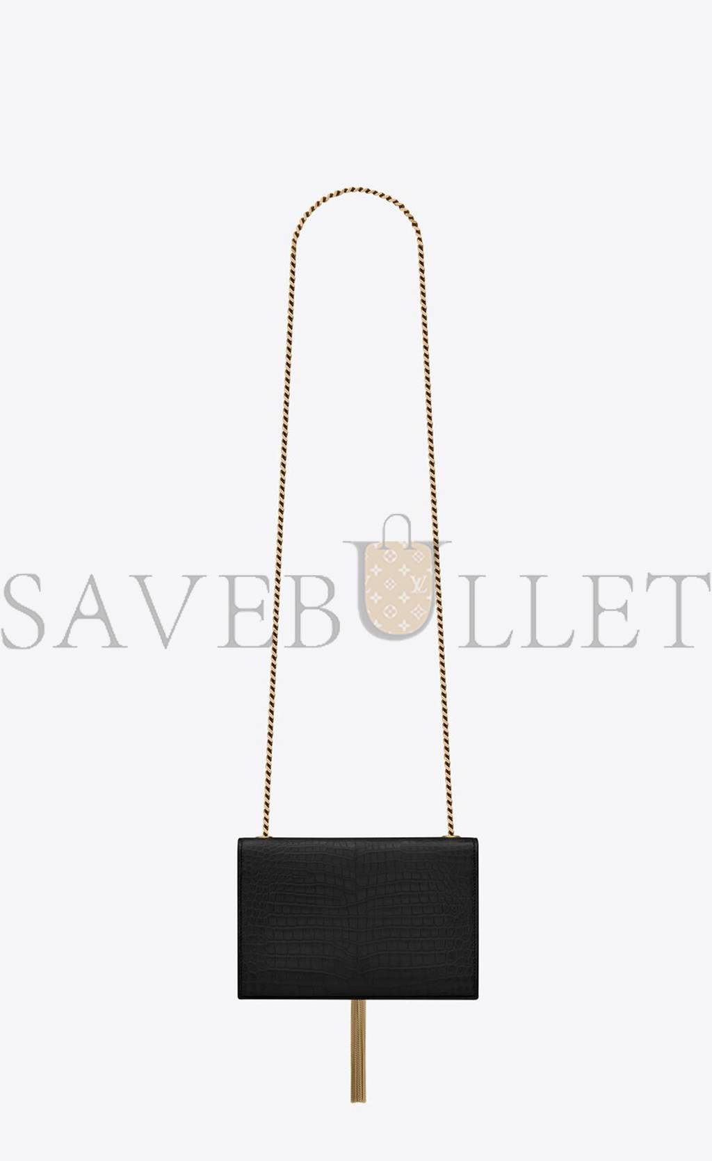 YSL KATE SMALL CHAIN BAG WITH TASSEL IN CROCODILE-EMBOSSED SHINY LEATHER 474366DND0J1000 (20*12.5*5cm)