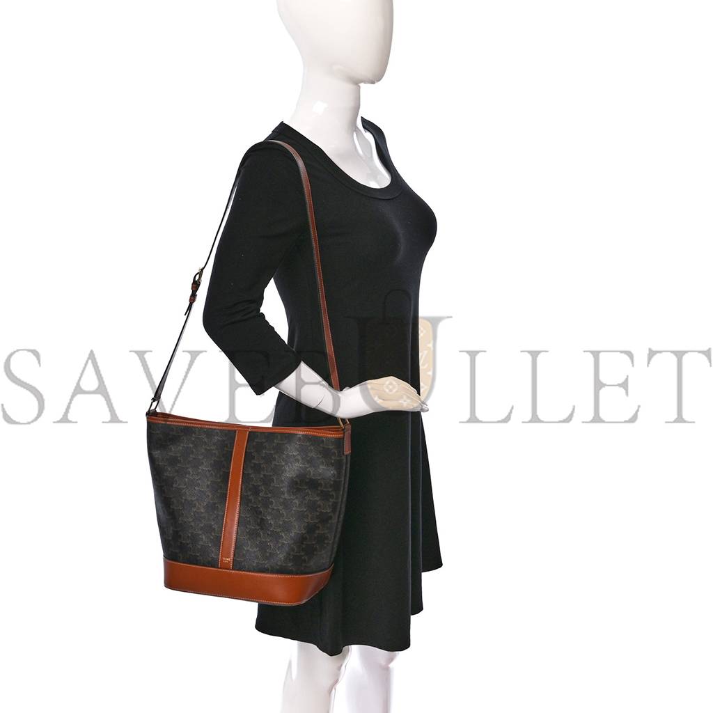 CELINE TRIOMPHE CANVAS CALFSKIN MEDIUM BUCKET BAG TAN (27*23*18cm) CELINE TRIOMPHE CANVAS CALFSKIN MEDIUM BUCKET BAG TAN (27*23*18cm)