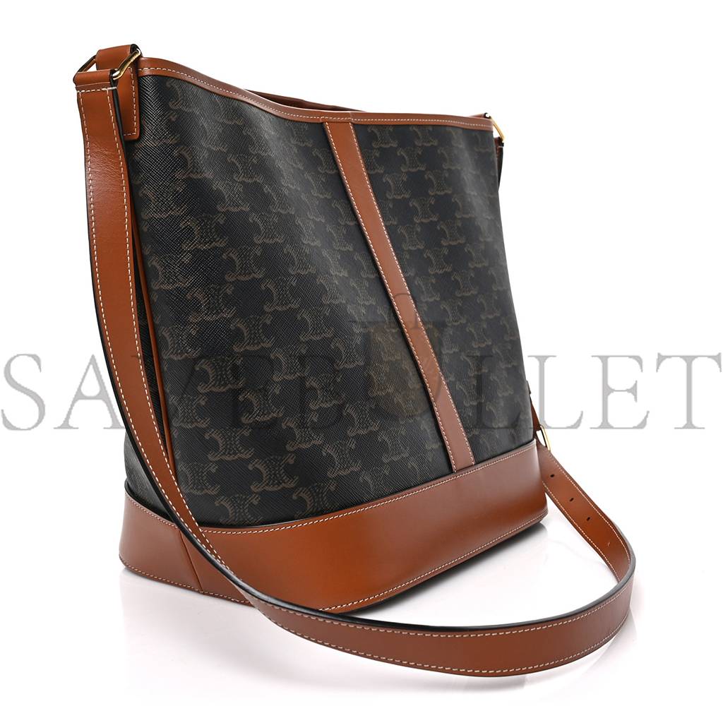 CELINE TRIOMPHE CANVAS CALFSKIN MEDIUM BUCKET BAG TAN (27*23*18cm) CELINE TRIOMPHE CANVAS CALFSKIN MEDIUM BUCKET BAG TAN (27*23*18cm)