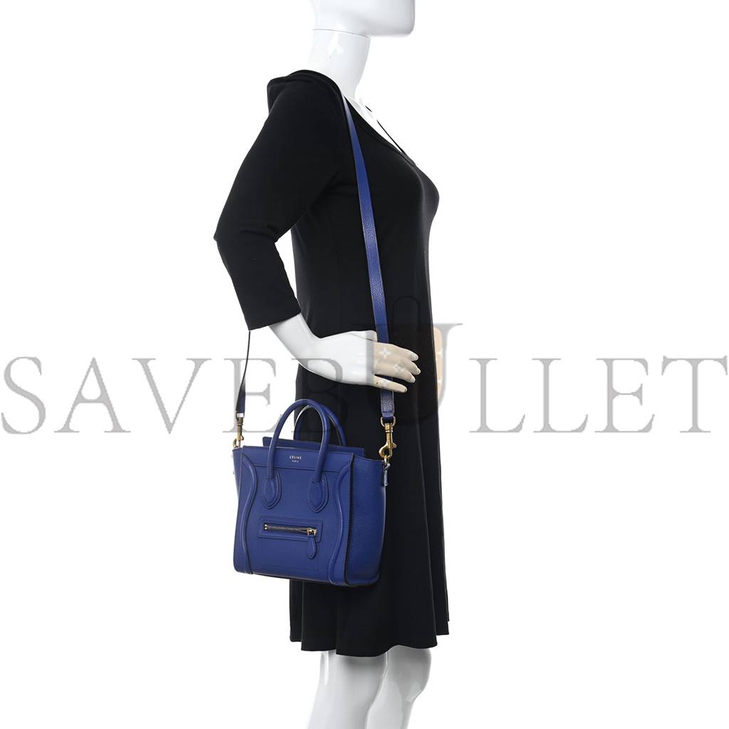 CELINE DRUMMED CALFSKIN NANO LUGGAGE INDIGO (20*20*10cm)