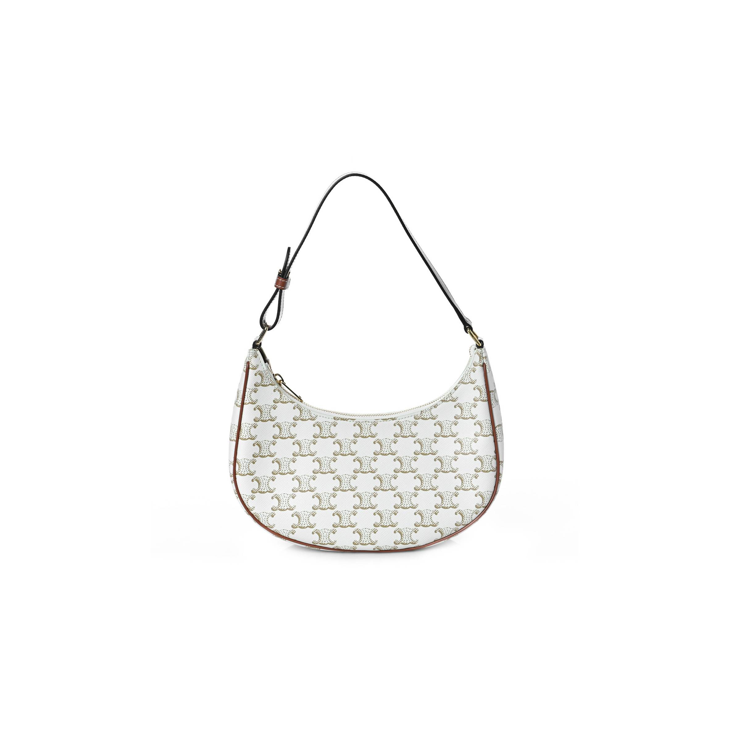 CELINE CANVAS CALFSKIN AVA TRIOMPHE SHOULDER BAG WHITE (23*13*6cm) CELINE CANVAS CALFSKIN AVA TRIOMPHE SHOULDER BAG WHITE (23*13*6cm)