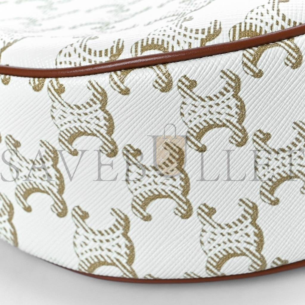 CELINE CANVAS CALFSKIN AVA TRIOMPHE SHOULDER BAG WHITE (23*13*6cm) CELINE CANVAS CALFSKIN AVA TRIOMPHE SHOULDER BAG WHITE (23*13*6cm)