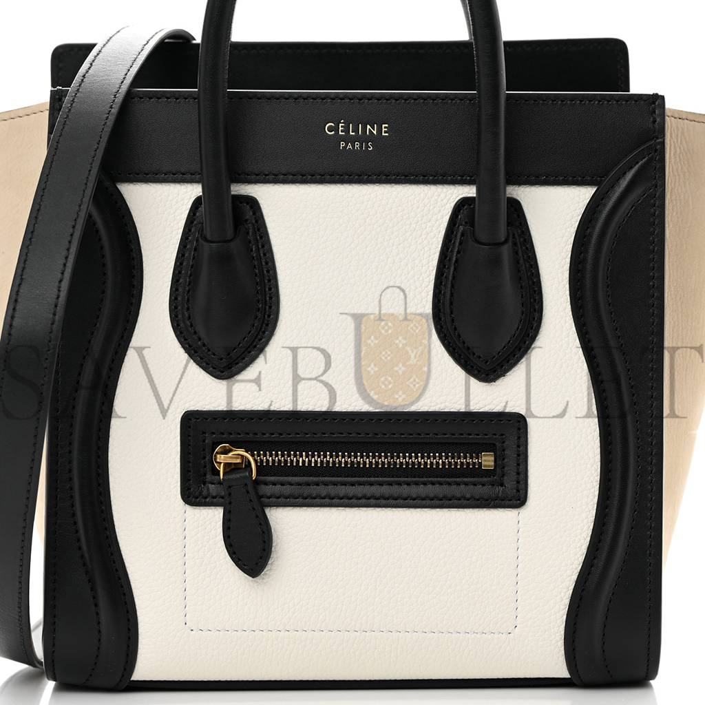 CELINE BABY GRAINED CALFSKIN NUBUCK NANO TRI-COLOR LUGGAGE WHITE LIGHT TAUPE (21*20*10cm)