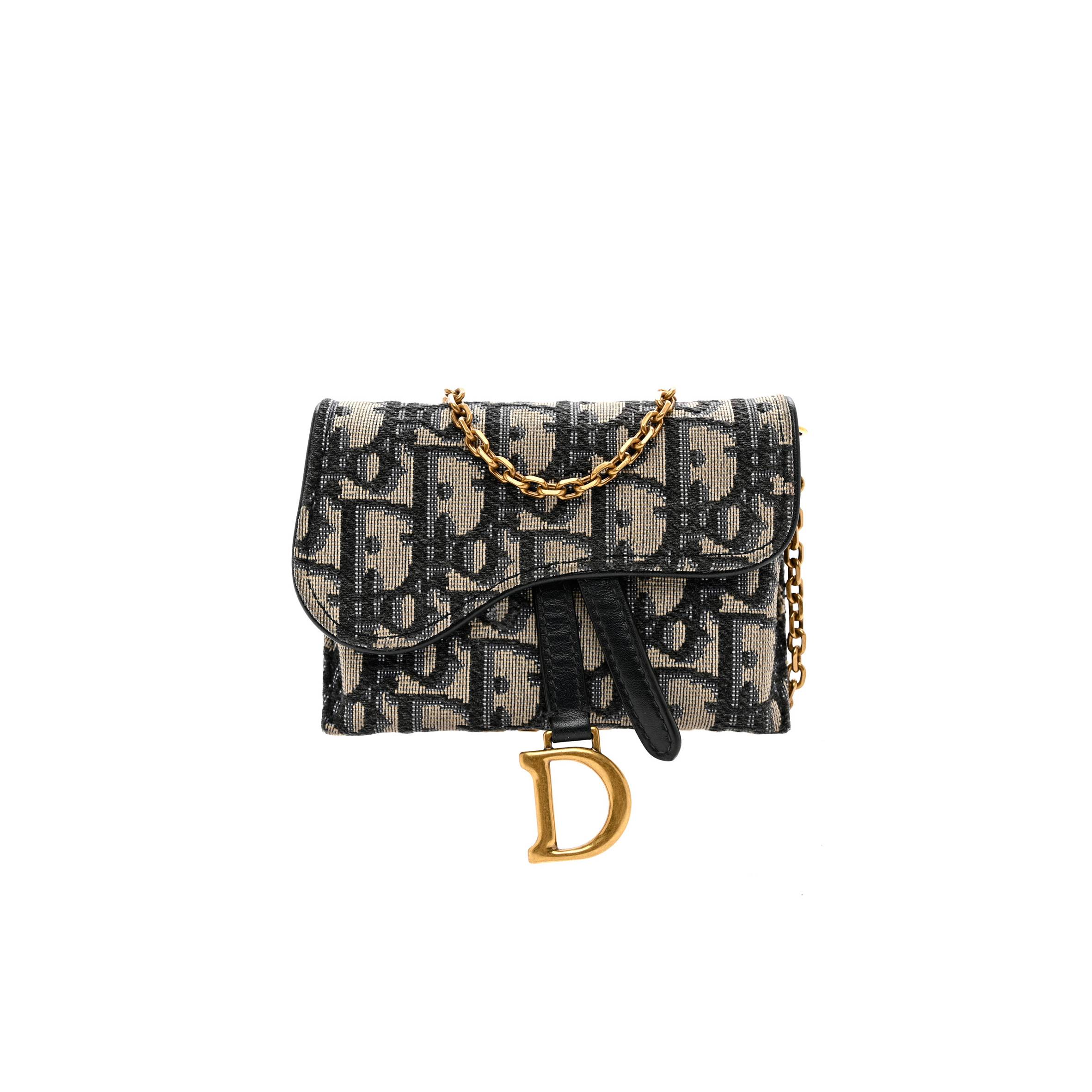 DIOR OBLIQUE NANO SADDLE CHAIN POUCH BLUE (11*9*2.5cm)