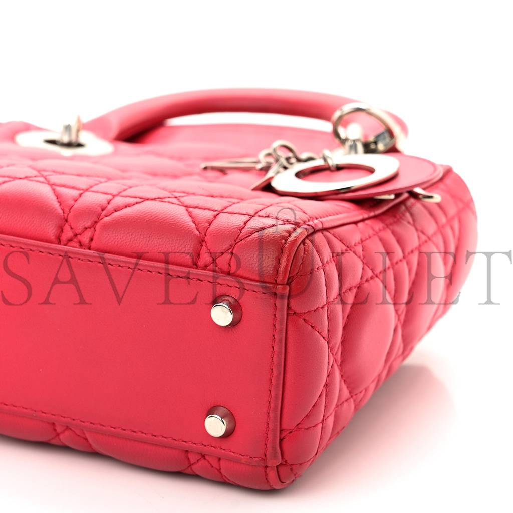 DIOR LAMBSKIN CANNAGE MINI LADY DIOR FUCHSIA (17*15*7cm)