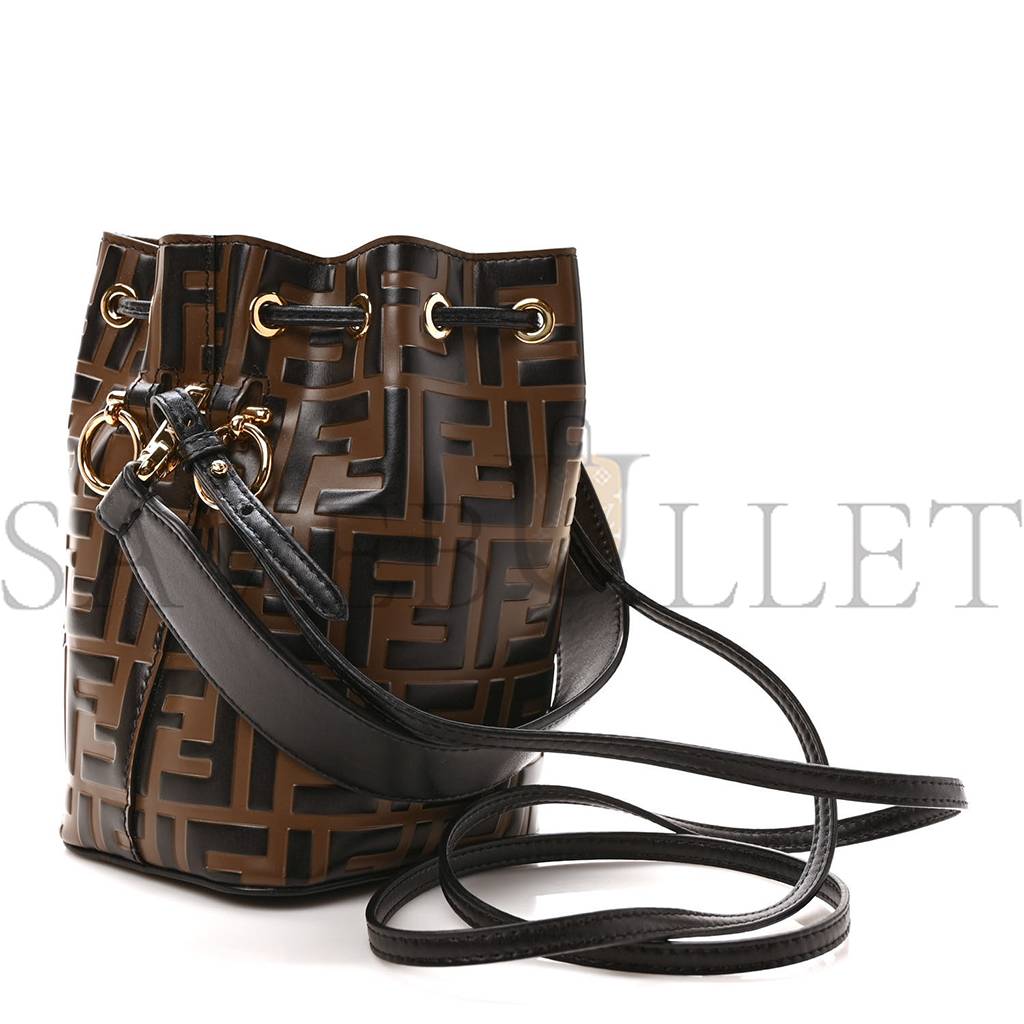 FENDI VITELLO LIBERTY F IS FENDI BI-COLOR FF 1974 EMBOSSED MINI MON TRESOR BUCKET BAG MAYA BLACK (18*12*10cm)